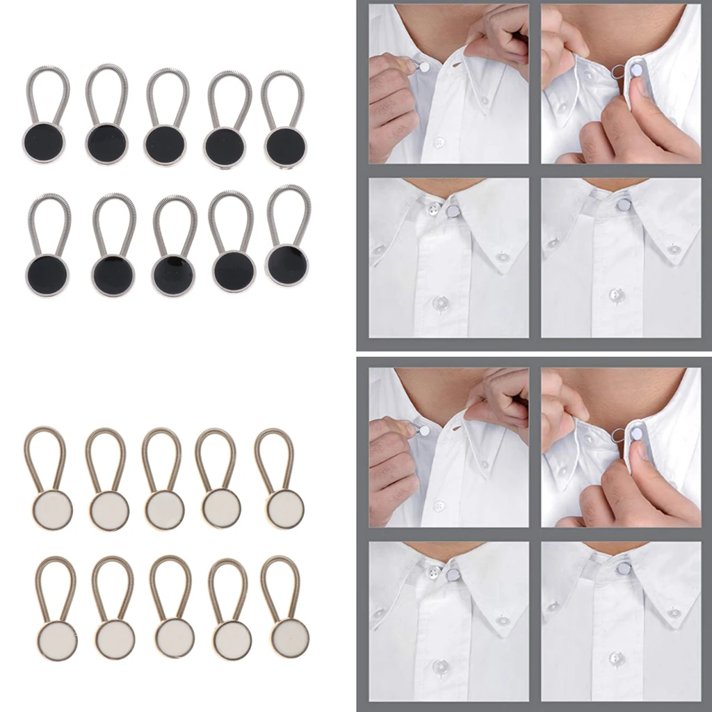 10 Pieces Metal Collar Button Extender Extension Spring Elastic For Shirt Dress Tuxedo Coat Pants Shirt