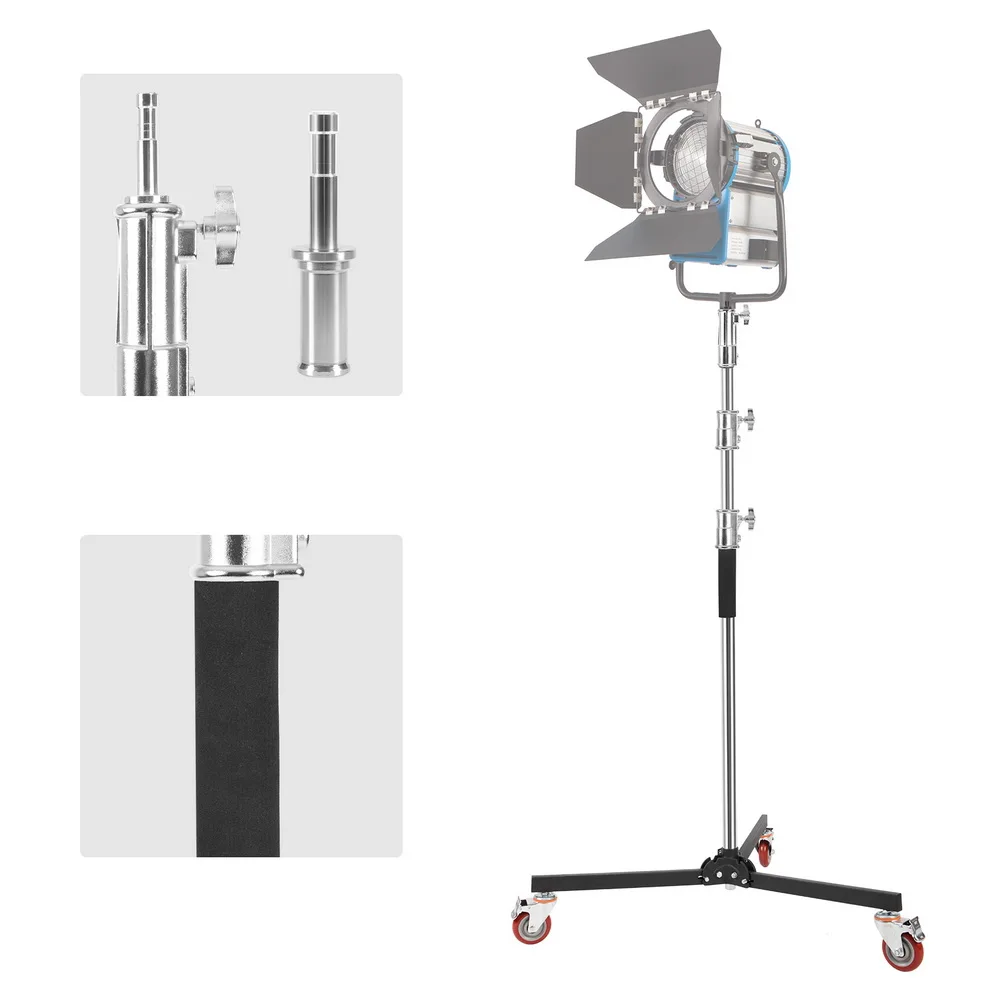 

51-114in Heavy Duty Arri Flash Light Stand Tripod & 4in Wheel for Light Studio