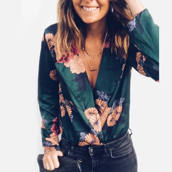 

Deep V-Neck Floral Print Women's Bodysuit Blazers Tops+Briefs Bottoms Female Bodysuits 2020 New Spring Vintage Sexy Lady Rompers
