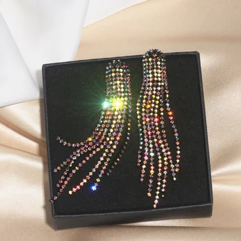 New Shiny Colorful Rhinestone Drop Earrings For Women Long Tassel Crystal Dangle Earring Brincos Weddings Fashion Jewelry Gifts