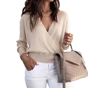 

knitted v neck4colors women's sweater autumn casual long sleeve autumn winter solid slim tops sweaters sexy sweater Female