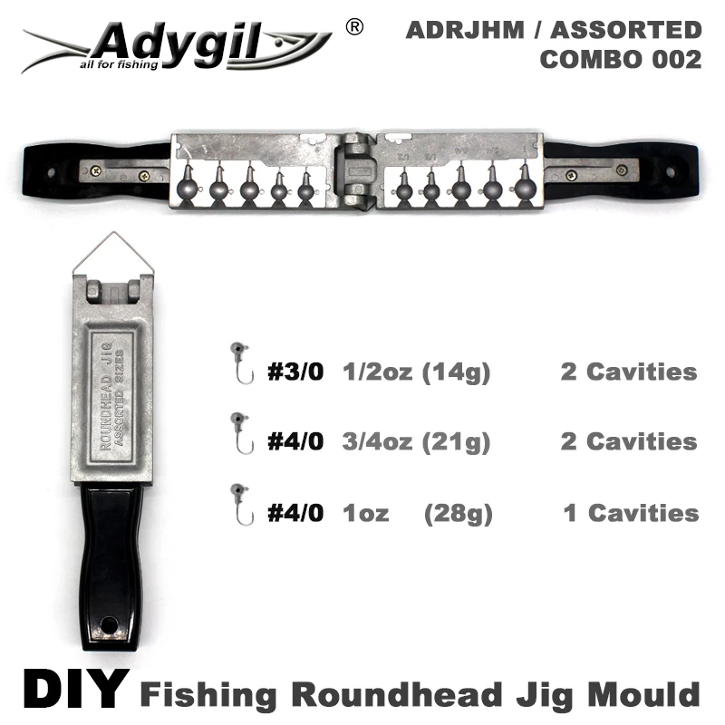 

Adygil DIY Fishing Roundhead Jig Mould ADRJHM/ASSORTED COMBO 1/2oz. 3/4oz. 1oz 5 Cavities