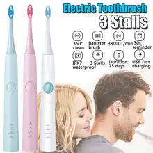 Ультразвуковая электрическая зубная щетка 3 режима USB зарядка Бесшумная акустическая волна Вибрация Водонепроницаемая с 2 сменными щетками головка