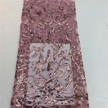 

Peach Good quality french net lace fabric circle African lace embroidery fabric with sequins sequins