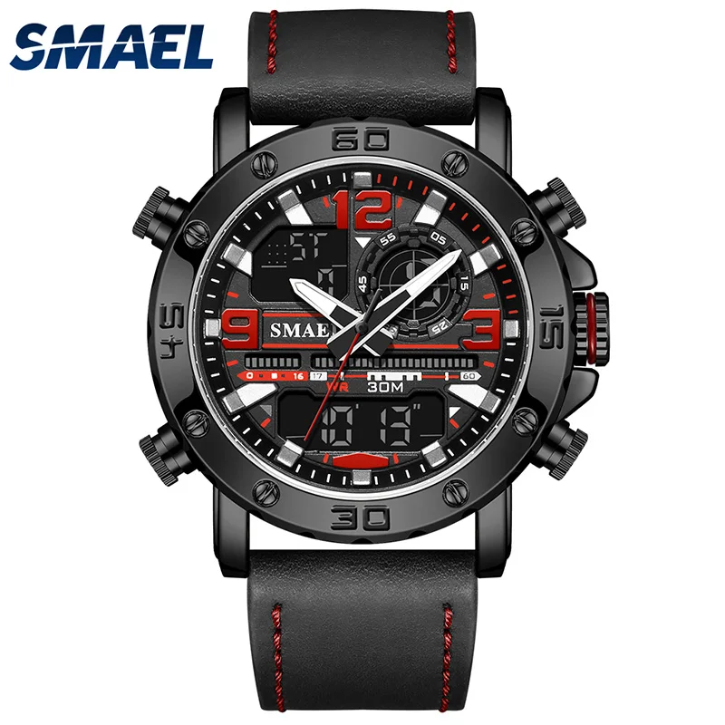 

Quartz Watches Leather Band 30M Waterproof Clock Luminous Hands Dual Display Time SL-6011 Men's Watch Wristwatch reloj hombre