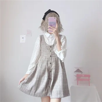 

Lolita Sets White Lace Hollow Lolita Shirt+Button Lattice Victorian Dress Tea Party Princess Sweet Lolita Dress Harajuku Style