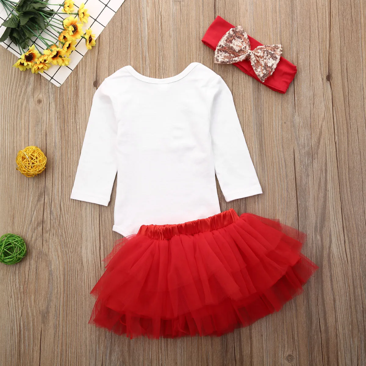 Английская Рождественская одежда комплект одежды для новорожденных девочек, комбинезон с юбкой-пачкой осенний комплект одежды для детей от 0 до 18 месяцев