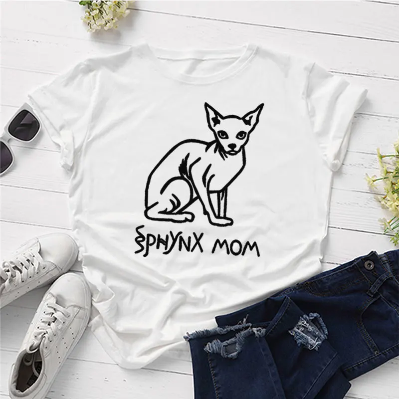 Sphynx Mom Cat Streetwear Tops women shirt Print Cute cartoon Dogs Tees Ladies Vintage Goth Casual Chic Women T-shirt | Женская одежда