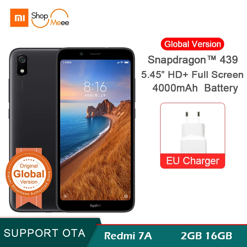 

Global Version Xiaomi Redmi 7A 2GB RAM 16GB ROM Mobile Phone 5.45" Snapdargon 439 Octa core 4000mAh Battery 12MP Camera