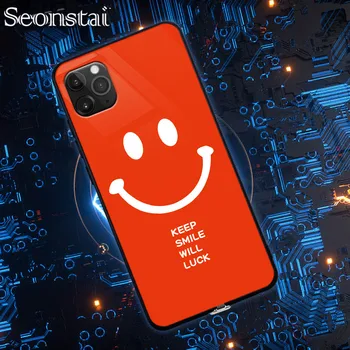 

Seonstai Smart Led Glow Phone Case For iPhone XS MAX Cover For Apple iPhone XR Funda Luxury Silicone TPU Smile Face Glass Capa