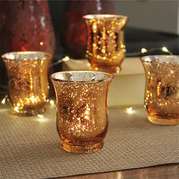 

12pcs Gold Mercury Glass Candle Holders Votive Tealight Candlestick Wedding Centerpieces Parties Home Decoration Gift