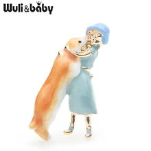 Wuli&baby, розовое, голубое платье, для девушек, обнимающие броши в форме собаки, для женщин, сплав, эмаль, животное, Повседневная брошь для вечеринки, булавки, подарки