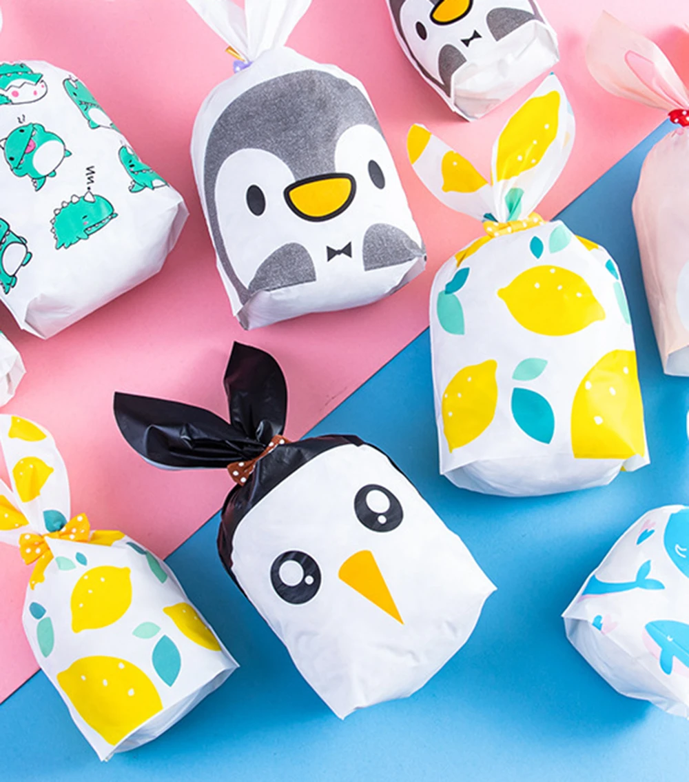 50 Pieces/batch Easter Cute Bunny Ear Bag Cookies Plastic Bags & Candy Gift Bags Cookies Snacks Baking Packaging Party Supplies