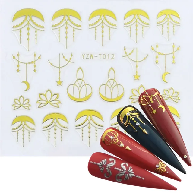 Nail Stickers for Manicure Nail Sticker Sliders For Nails Decal Self-adhesive Nails Figures Transfer Black DIY Accessories YZW-T012 golden