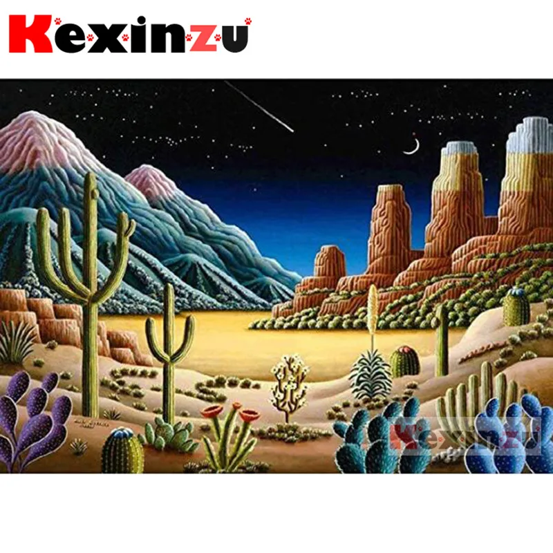5D полноразмерная картина kexinzu из квадратных/круглых страз Пустынный кактус 3D