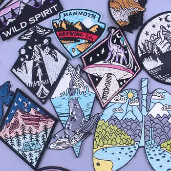 

Pulaqi Mountain Space Stripe Applique Patch Iron On Embriodered Patches Fro Clothing Natural Trave Adventure UFO Badge Stickers
