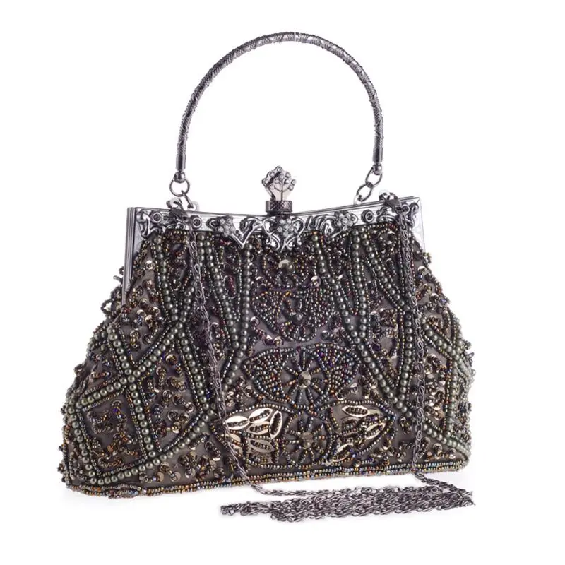 Женская Роскошная вечерняя сумочка в стиле ретро, с блестками, жемчугом, бисером, сумка через плечо