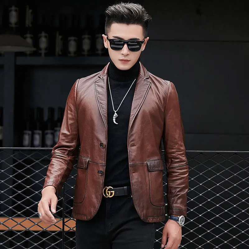 

Men 2023 Autumn Fashion Casual Genuine Leather Jackets Men Real Natural Sheepskin Coats Male Slim Overcoats O22