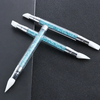 

3pcs Double End Nail Art Silicone UV Gel Sculpture Carving Builder Emboss Dotting Pen Brush Manicure Tool (Sky Blue)