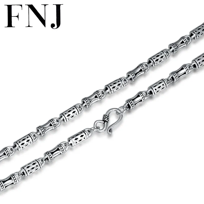 FNJ бамбуковая дутая цепочка ожерелье 925 серебро 5 мм 45 см до 70 см тонкие оригинальные S925 серебряные мужские ожерелья для изготовления ювелирных изделий