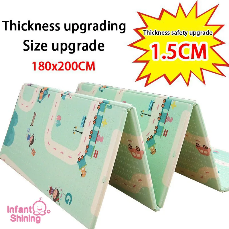 Infant Shining Thickened 1.5cm Play Mat 200*180cm Foldable Cartoon Baby Playmat Children Crawling P