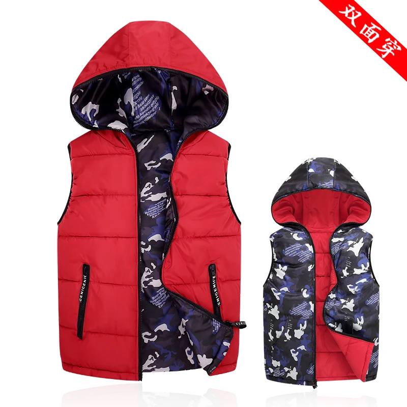 

Autumn Winter Vest Men Both Side Wear Thicken Warm cotton-padded hooded Camouflage Printed waistcoat S-4XL