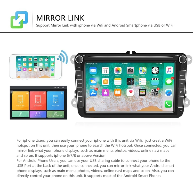 2 Din 8 дюймов Android 8,1 автомобильный DVD мультимедийный плеер 1G+ 16G gps навигационная аудиосистема с wifi радио для-V W Skoda Passat B6-Polo G
