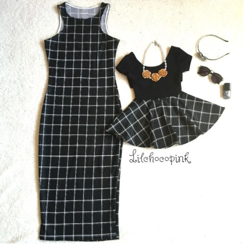 

Mom Baby Dress 2019 New Mother Daughter Dresses Family Matching Outfits Popular FASHIOH Mother-daughter Lattice Plaid Vest Dress