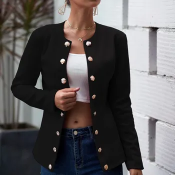 

Women Slim Office Lady Button Outwear Coat Long Sleeve Single-breasted Small Suit Jacket