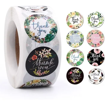 

Patty 500pcs/roll Flower Thank You Stickers Set 1in 2 Inch Circle Floral Masking Tape Diary Gift Decoration Envelope Cookie F051