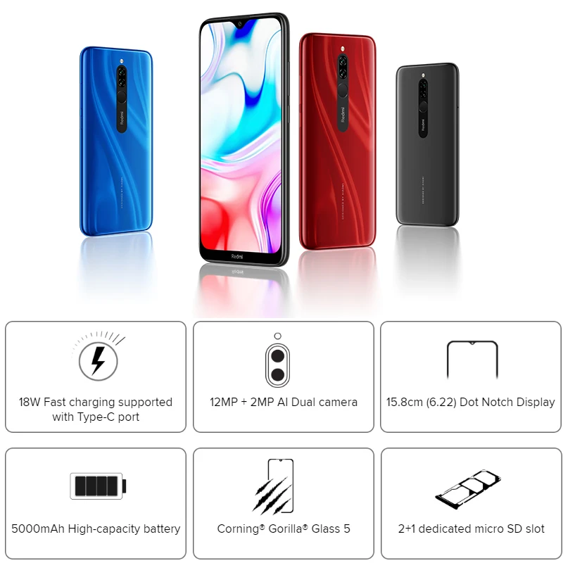 Оригинальная глобальная версия смартфона Xiaomi Redmi 8 3 Гб RAM 32 ГБ ROM 5000 мАч Spnadragon 439 12