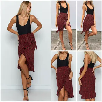 

IMCUTE Women's Summer Skirt Vintage Leopard Print Long casual Women High Waist Irregular Pleated Fashion Skirt Midi Skirt Ladies