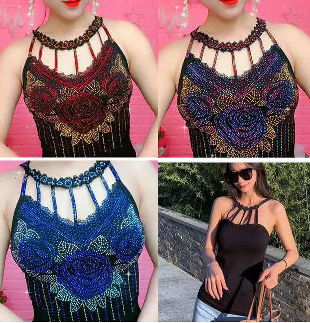 Rhinestone Womens Shine Glitter Bohemian Cami Vest Tank Tops Fashion