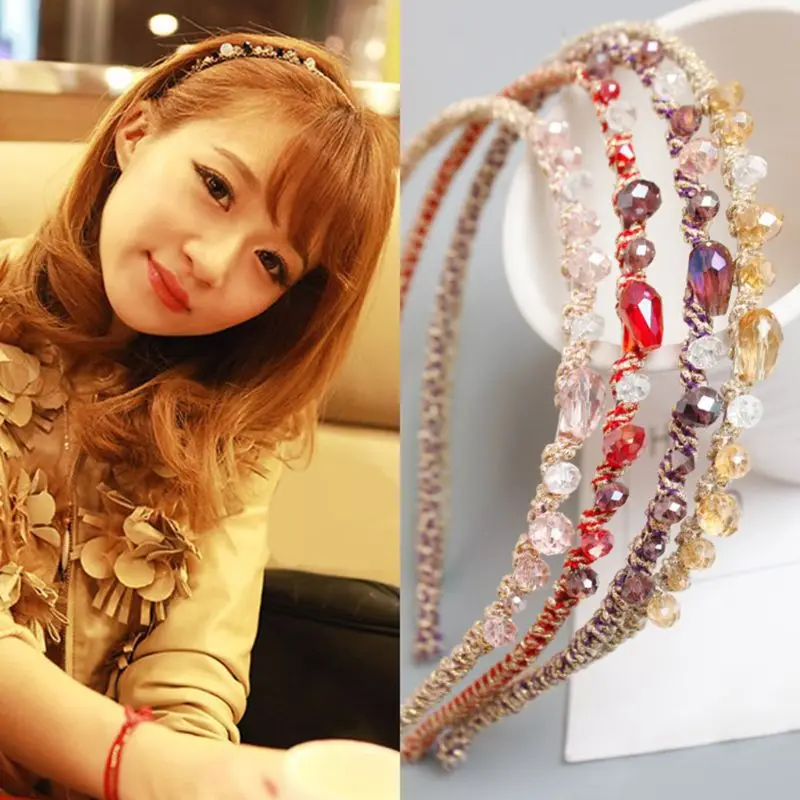 

Fashion Women Girls Korean Style Luxury Glitter Rhinestone Headband Contrast Colored Irregular Faux Crystal Jewelry Hair Hoop