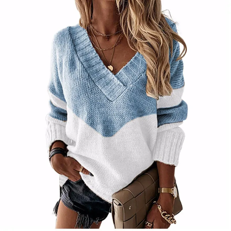 Женский трикотажный свитер с леопардовым принтом V-образным вырезом | Женская