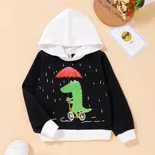 Осенние детские свитеры с капюшоном для мальчиков для малышей для маленьких мальчиков с капюшоном, блузка с длинным рукавом с принтом динозавра из мультфильма, топы