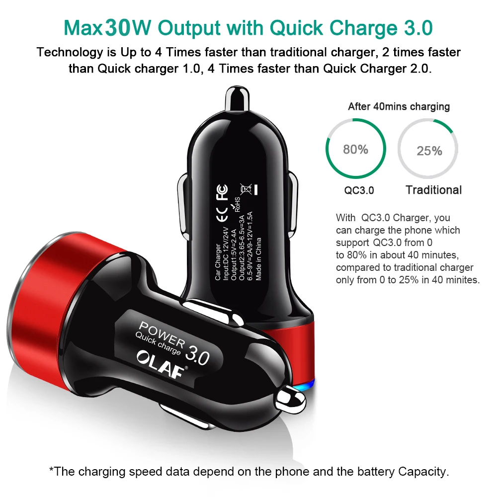 Автомобильное зарядное устройство Olaf Quick Charge 3,0 USB для iPhone 7 3A адаптер быстрой зарядки для samsung A50 Xiaomi Mi9 QC3.0 автомобильное зарядное устройство