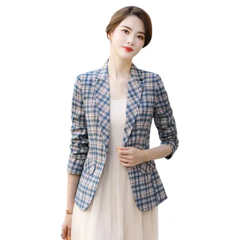 

Plus Size S-4XL Women's Chic Casual One Button Plaid Blazer Jacket Slim Fit Work Office Blazers Check Outwear Women Work Wear