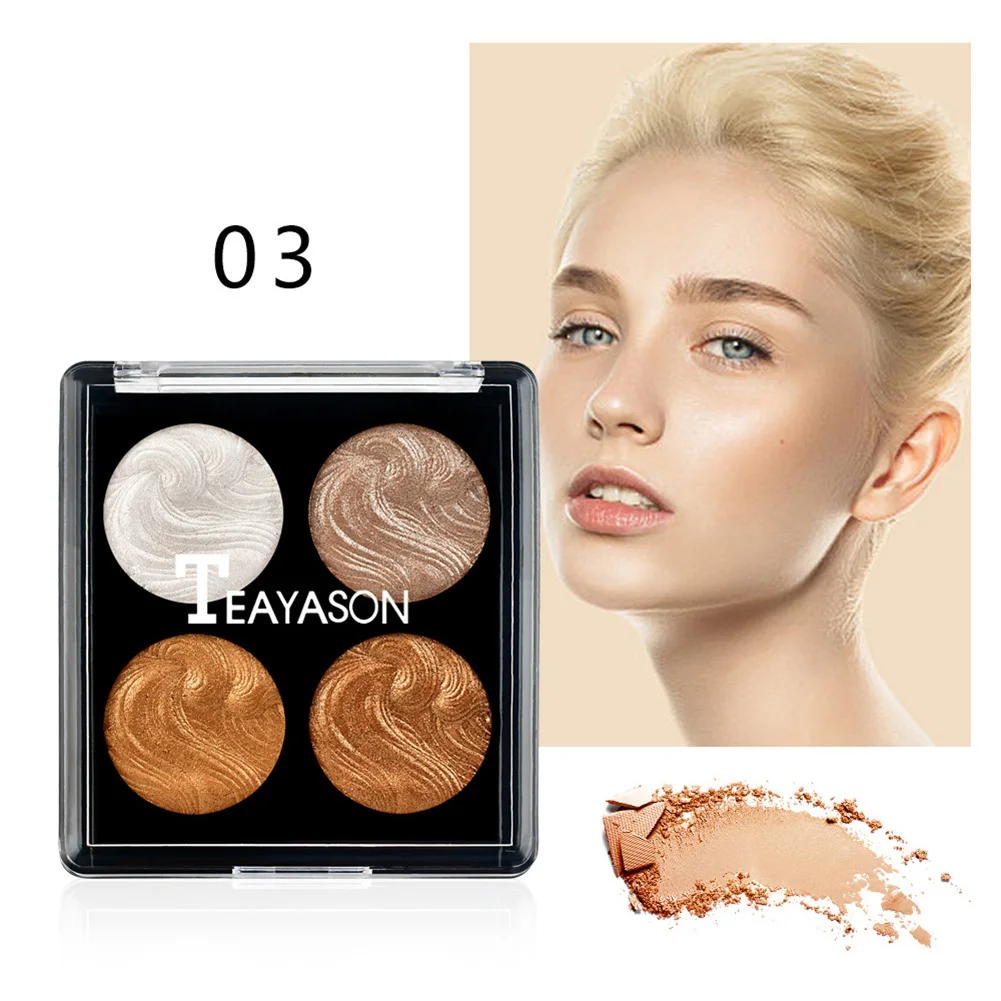 4 Colors Makeup Highlighter Powder Palette Brighten Skin Glitter Stereo Highlighter Concealer QRD88