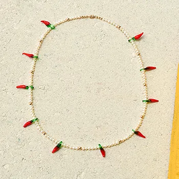 

Baroque Natural Pearl Necklace Glass Small Pepper Pendant 2019 New Jewelry Bohemian Women's Necklace Wholesale Collier de perles