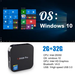 UNIWA – Mini PC de bureau T8U, Intel Z8350, avec Windows 10, 4 go, 64 go, Bluetooth 4.2, écran 4K, wi fi 