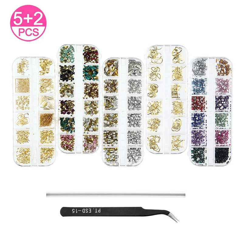 5 шт., 12 цветов, стразы для дизайна ногтей, 3D, 2 мм, круглая микс, КАПЛЕВИДНАЯ луна, наклейка, драгоценные камни, декоративные блестки, украшения для ногтей, Наборы инструментов для рукоделия