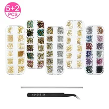 5 шт., 12 цветов, стразы для дизайна ногтей, 3D, 2 мм, круглая микс, КАПЛЕВИДНАЯ луна, наклейка, драгоценные камни, декоративные блестки, украшения для ногтей, Наборы инструментов для рукоделия