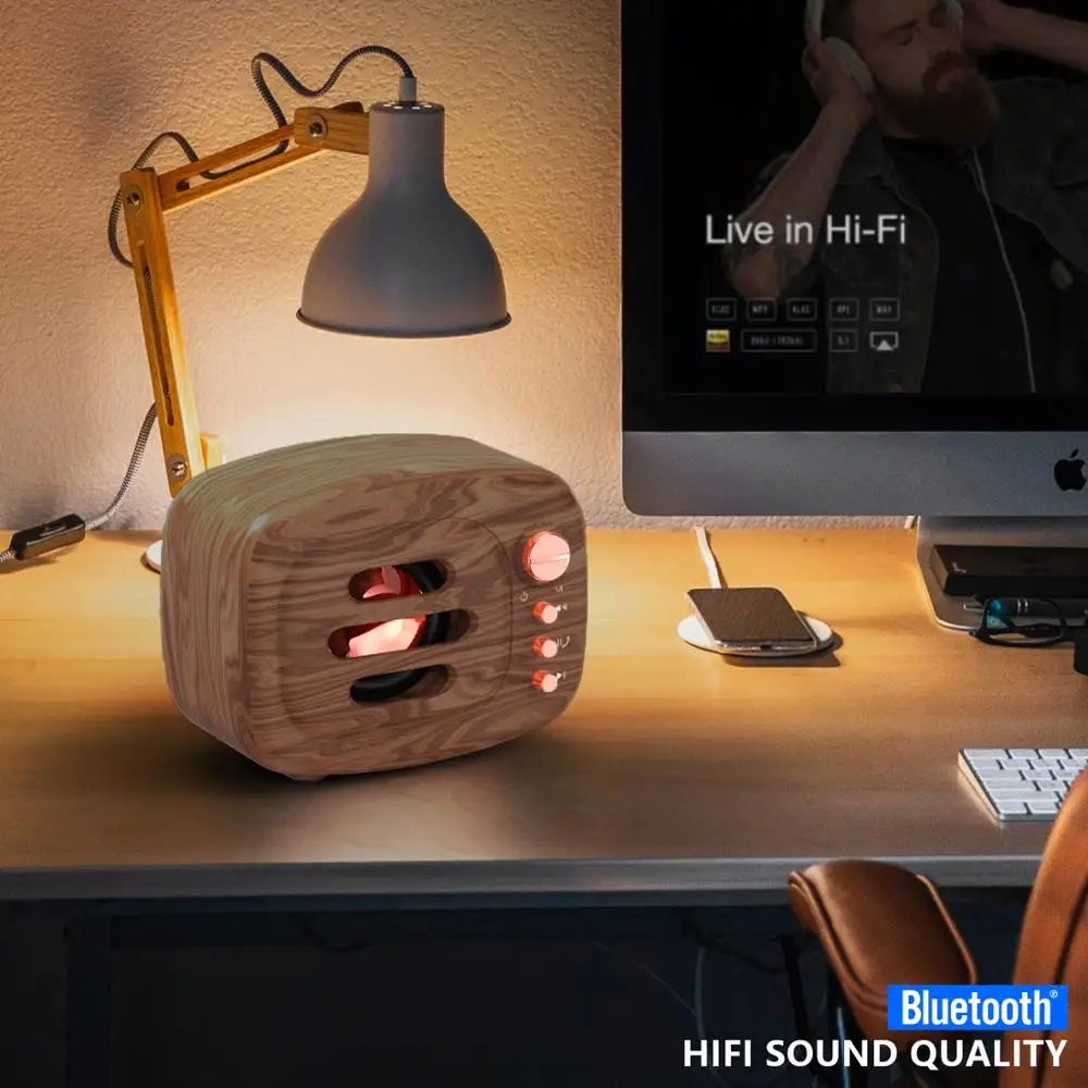 

Bluetooth Speaker Portable Retro Wood Speakers Wood Mini Speaker Stereo Loudspeaker Home Subwoofer Hands-Free Calls TF AUX