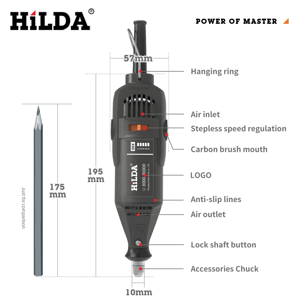 HILDA Electric Drill Dremel Grinder Engraver Pen Grinder Mini Drill Electric Rotary Tool Grinding Machine Dremel Accessories