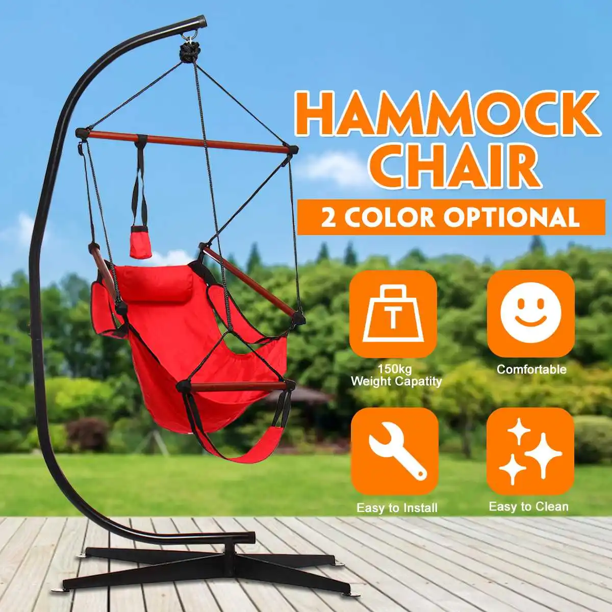 

Adult Swing Chair University Dormitory Lazy Cradle Hammock Outdoor Indoor Swing Patio Balcony With Metal Stand camping