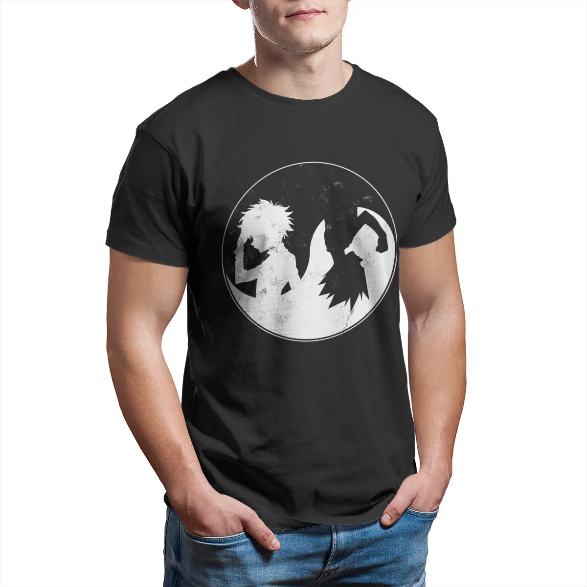 Кируа и Гон футболка в стиле аниме на заказ черный Kawaii 4XL 5XL 6XL Ретро размера плюс