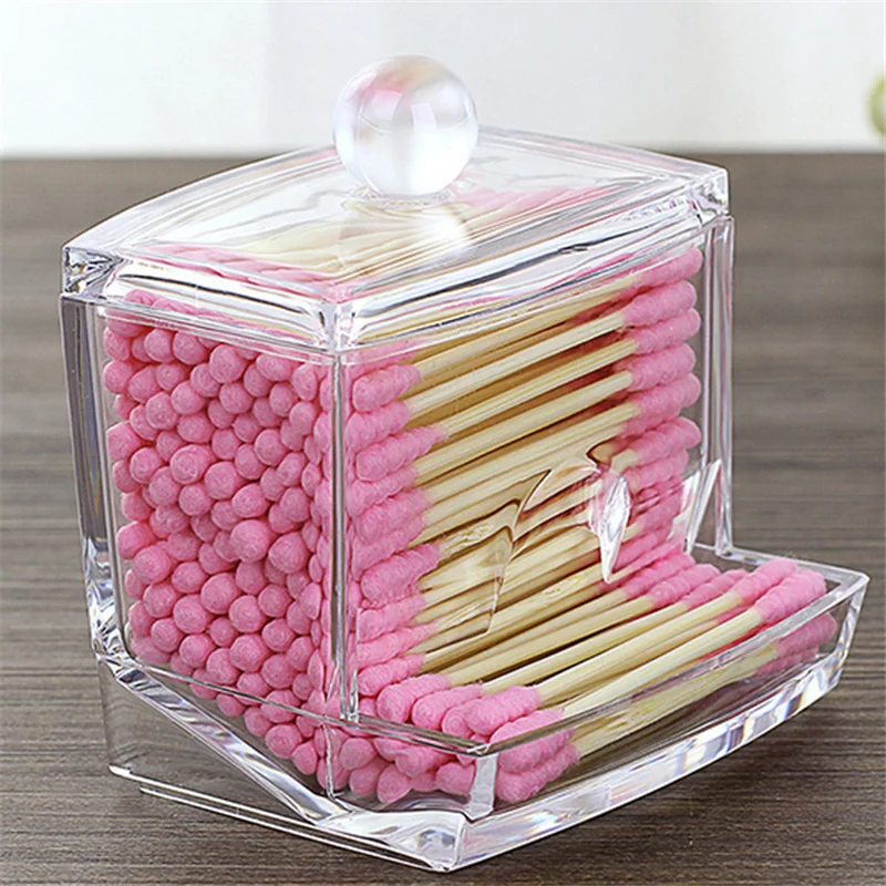 Acrylic Cotton Swabs Storage Holder Box Portable Transparent Makeup