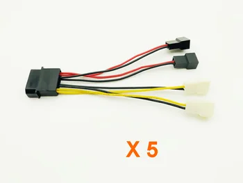 

5PCS Computer Fan Power Cable 4Pin Molex to Four 3Pin Power Cable Adapter Connector 12v*2 or 5v*2 for CPU PC Case Fan Cables NEW