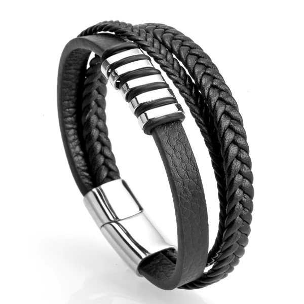 Кожаные браслеты для мужчин и женщин, настраиваемый гравировальный браслет из нержавеющей стали, повседневный именной браслет ручной работы, пара браслетов - Окраска металла: Black
